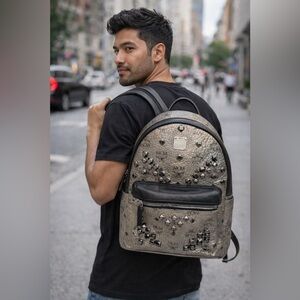 MCM Metallic Studded leather Backpack